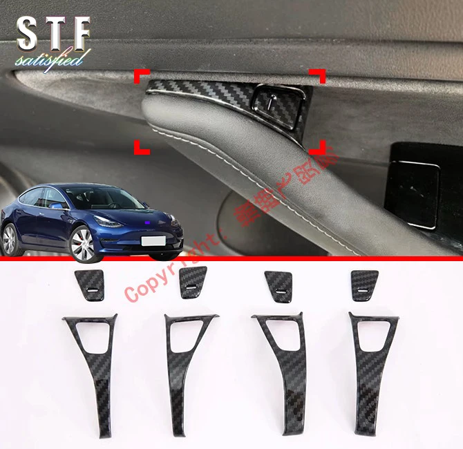 Carbon Fiber Style Interior Door Lock Cover Trim For Tesla Model 3 2017 2018 2019 Car Accessories Stickers