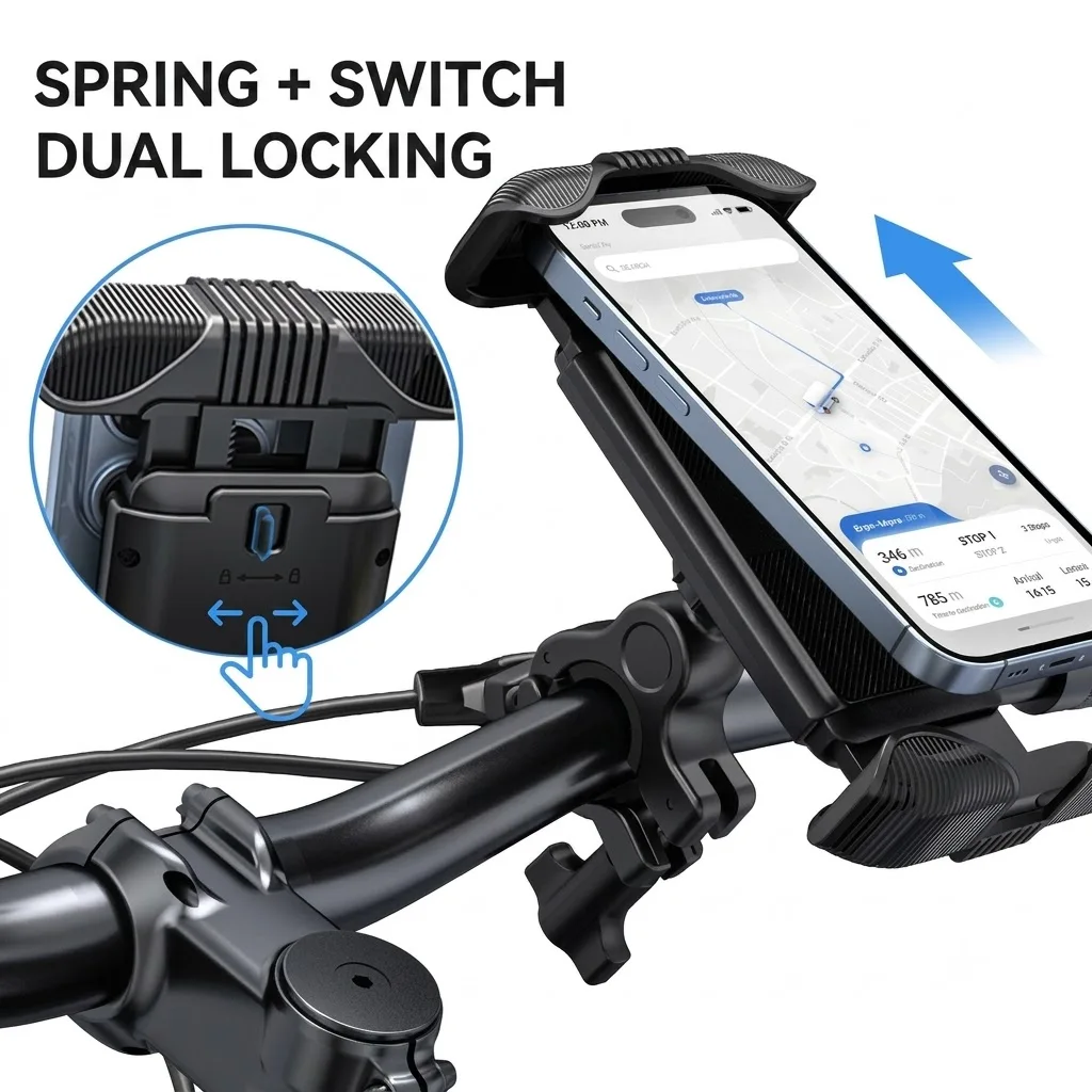 Universal Motorcycle Bicycle Electric Handlebar Mirror Phone Mount, 4-Corner Full Wrap Holder for 4.7-6.8in Phones, Outdoor Ride