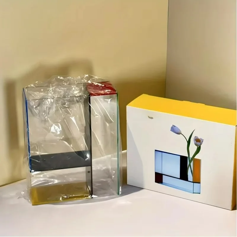 Florero acrílico con bloques colores vibrantes | Decoración del hogar arte moderno, hecha a mano, duradera y fácil