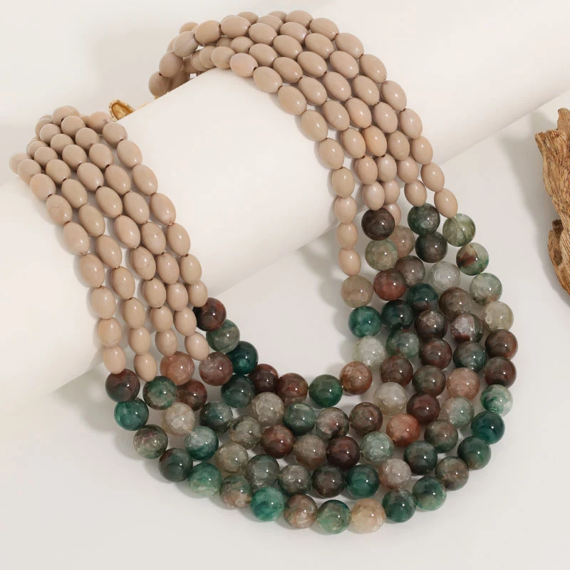 Mehrschichtige Perlenkette mit Statement-Boho-Farbverlauf, handgefertigt für Damen, Hochzeit, Party, Schmuck – Detail 3