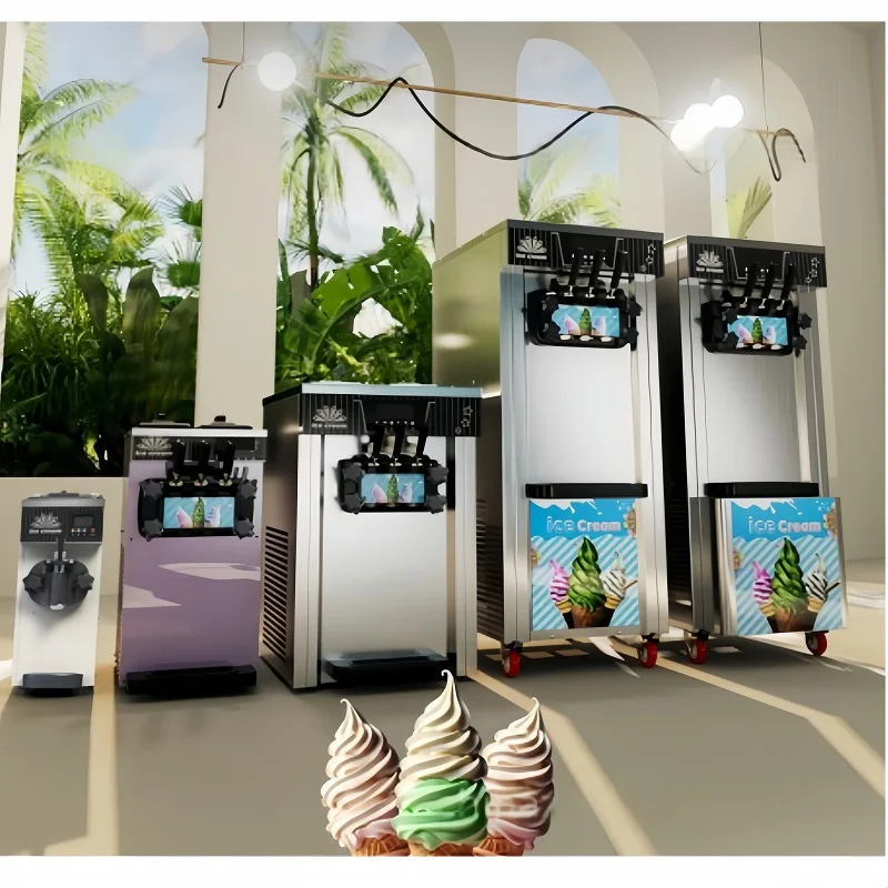 Multi-flavor automatic ice cream machines, soft serve ice cream snacks, desserts, bakeries, and cafes use water chocolate