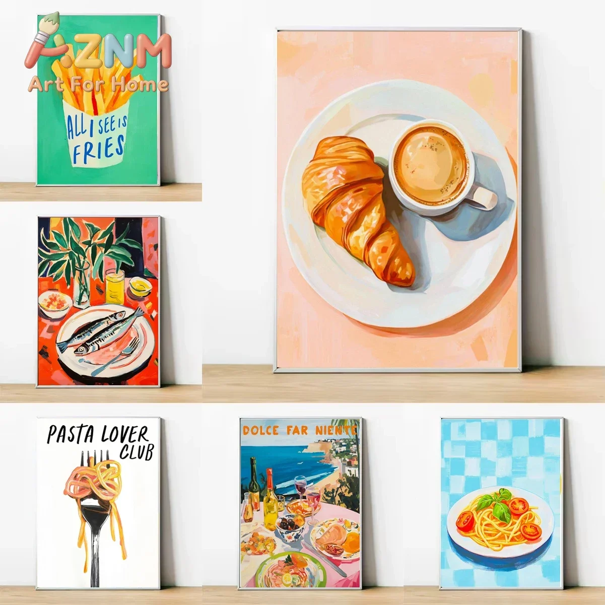 Food Wine Fruits Poster Canvas Paintings Pizza Pasta Avocado Sushi Wall Art Pictures for Home Kitchen Living Room Decor No Fr
