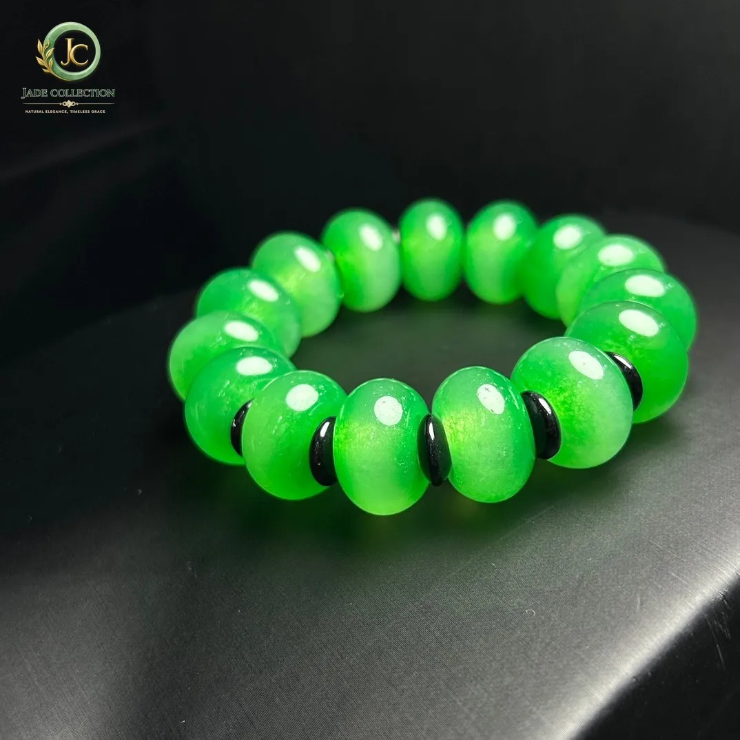 20MM Real Natural Ice Green Burmese Beads Jade jadeite Bracelets Bangle