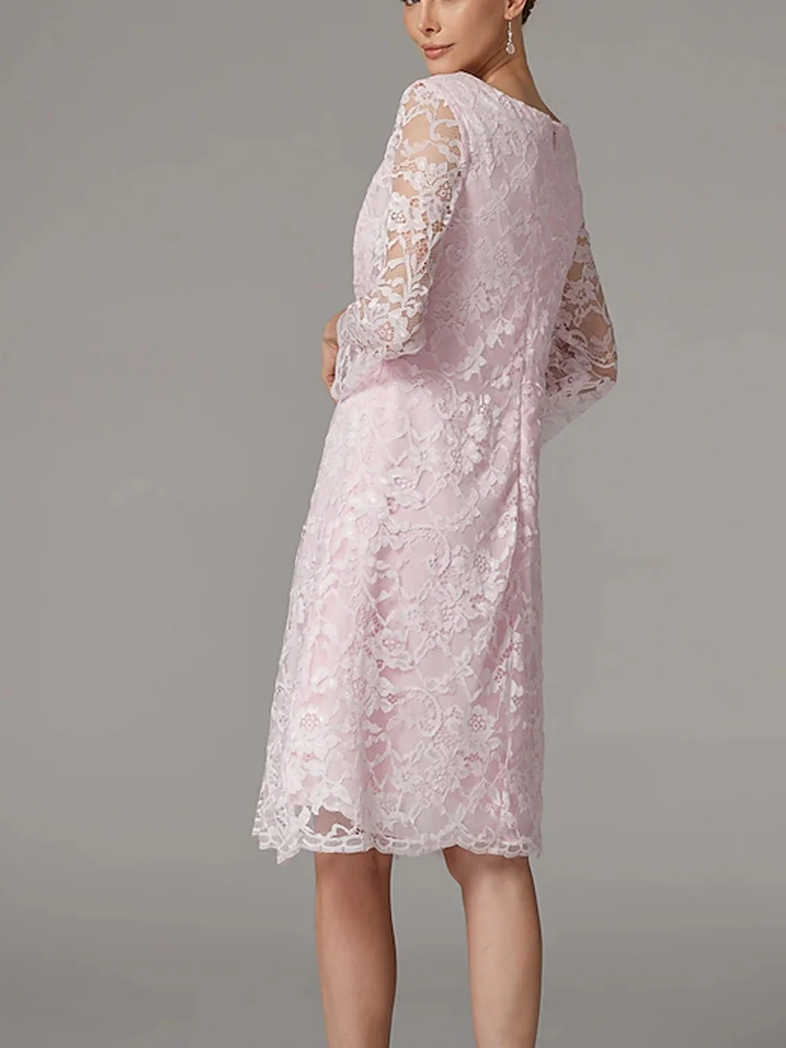 Elegante abito da sposa in pizzo chiffon a trapezio con collo gioiello al ginocchio maniche lunghe abito per la madre della sposa 2025 personalizzato gratuito