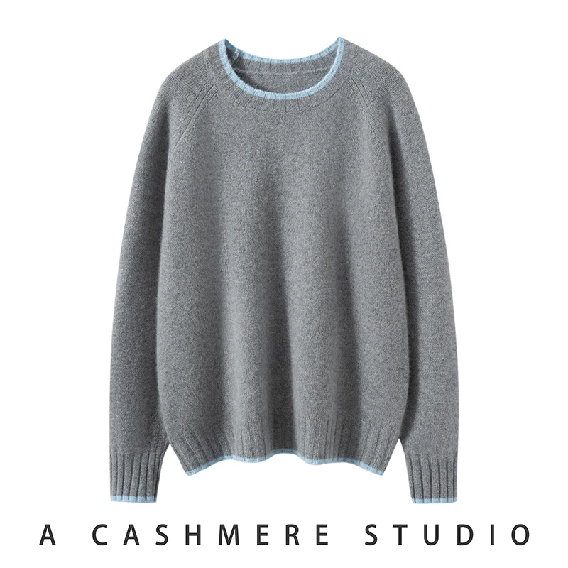 Лидер продаж, осень-зима, новый 100% кашемировый свитер с круглым вырезом, женский утепленный пуловер, женский свободный вязаный джемпер, топы большого размера