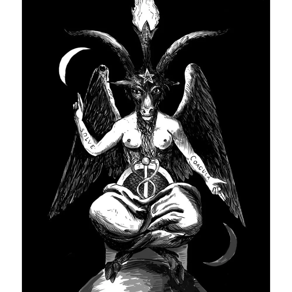 1pc Gothic Baphomet Tapestry 2D Polyester Wall Art Occult Goat God Print for Bedroom Dorm Witchy Aesthetic Wall Hanging