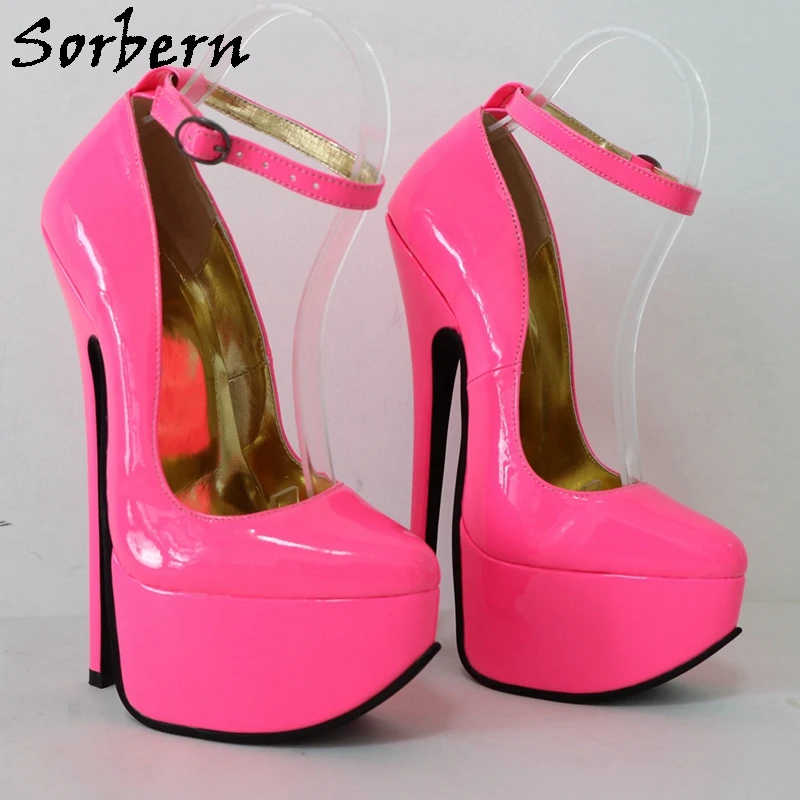 Sorbern Neon Peach Women Pump Shoes 8 pollici tacco alto tacchi a spillo cinturino alla caviglia sottile punta a punta Fetish scarpe ad arco alto