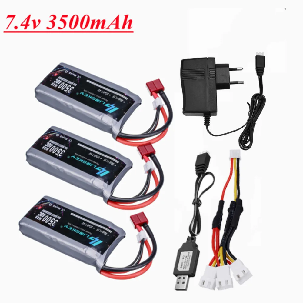 

7.4V 3500mAh Lipo Battery and Charger For Wltoys 12428 12423 RC Car 2s 7.4v Battery For Wltoys 144001 feiyue 03 Q39