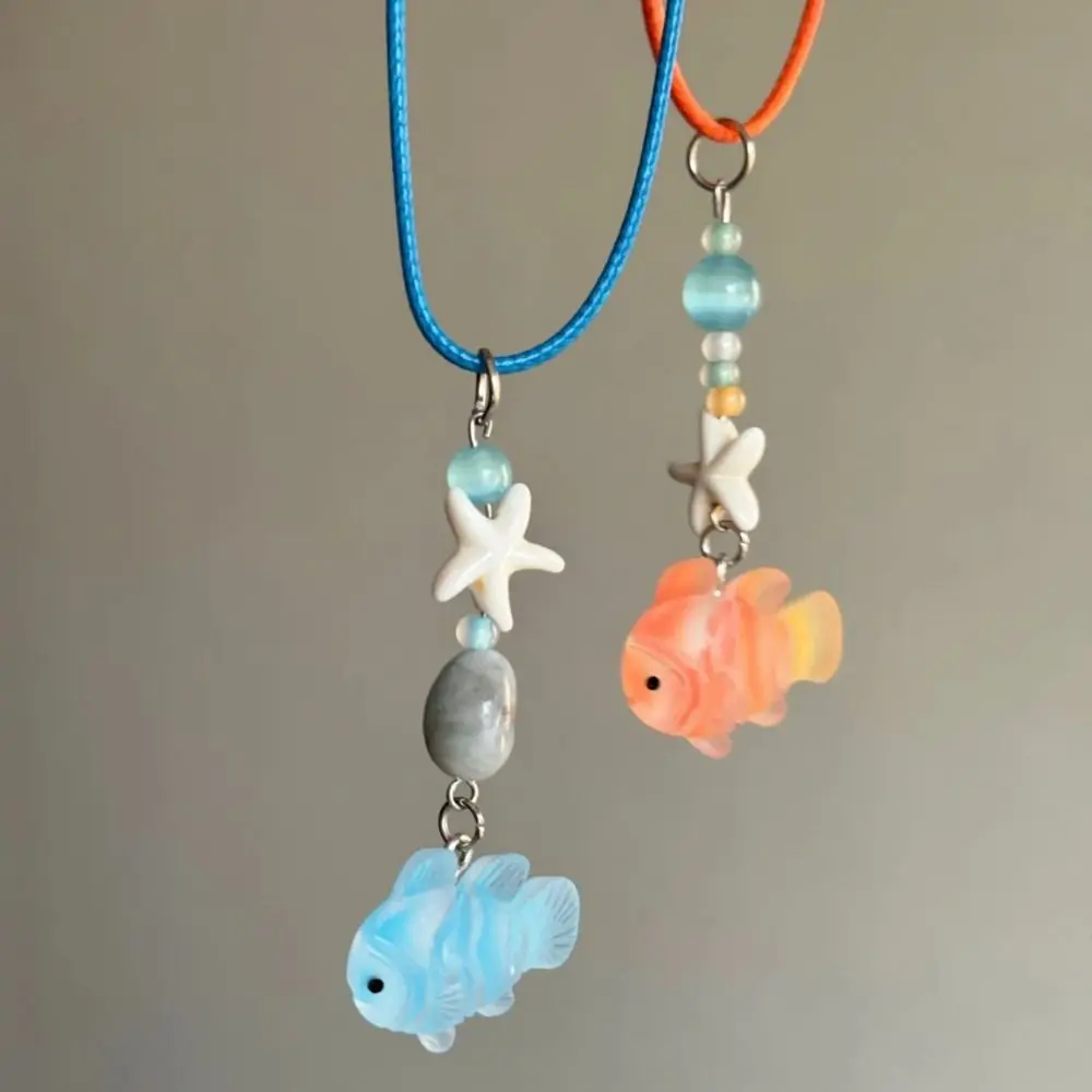 

Cute Fish Pendant Necklace Resin Ornament Handmade Beaded Necklace for Women Jewelry Accessories