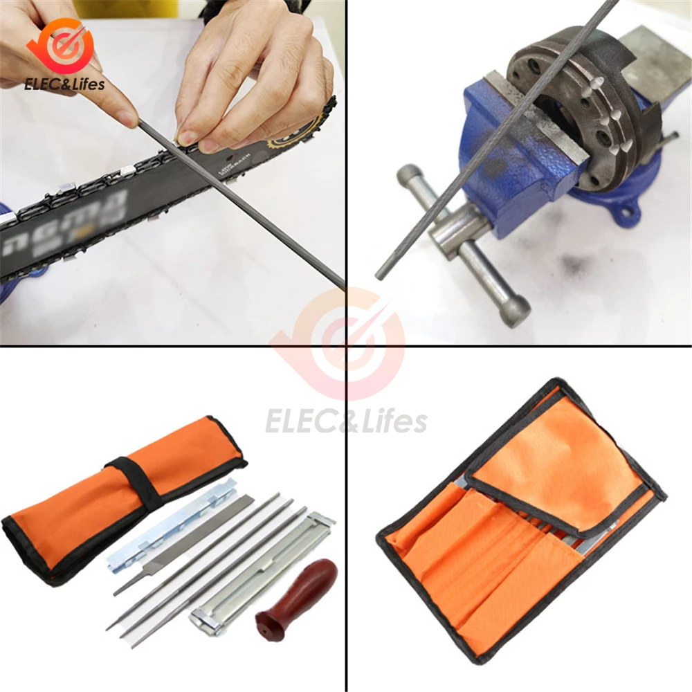 NEW 8pcs Professional Chainsaw Chain Sharpening Kit Tool Set Hardwood Handle + Round/Flat File Guide Bar File Sharpener Tools