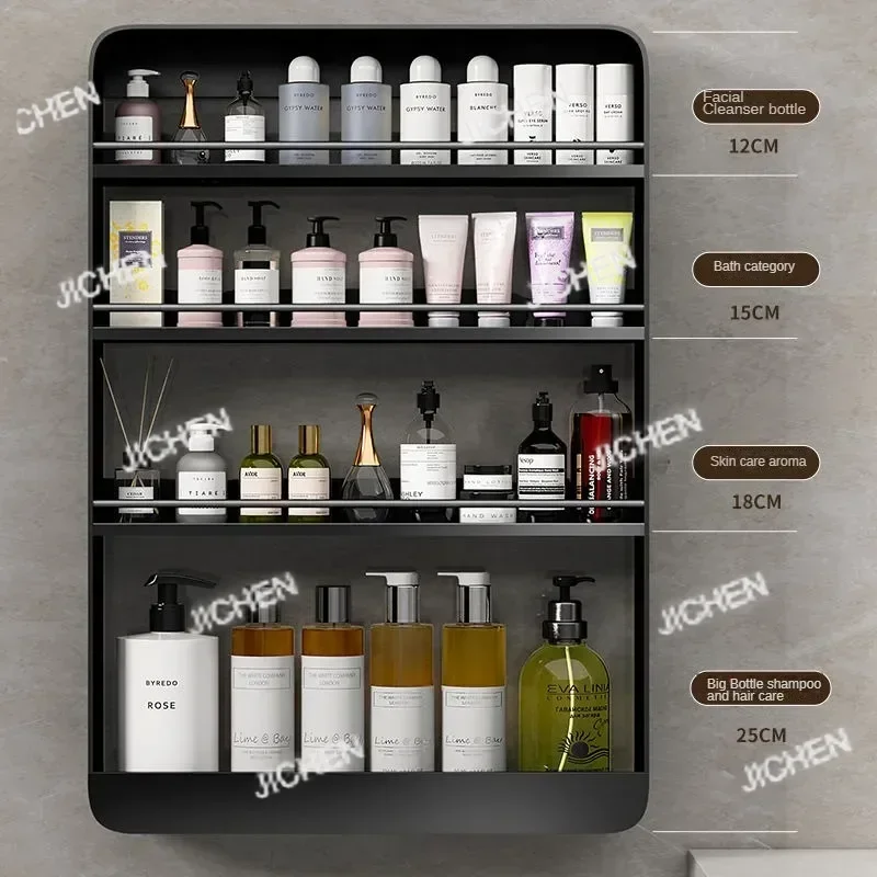 

HS Stainless Steel Bathroom Organizer - Wall Mounted Cosmetic Racks, Drill-Free Installation, Space-Saving Storage Solution