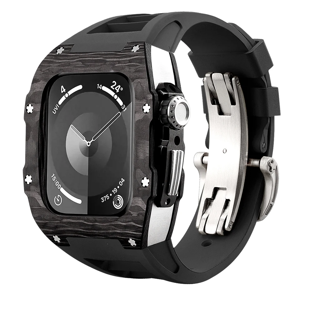 

Carbon Fiber Case For Apple Watch Modification Kit Mod Kit for i watch series SE 9/8/7/6/5/4 44/45mm Accessaries black strap