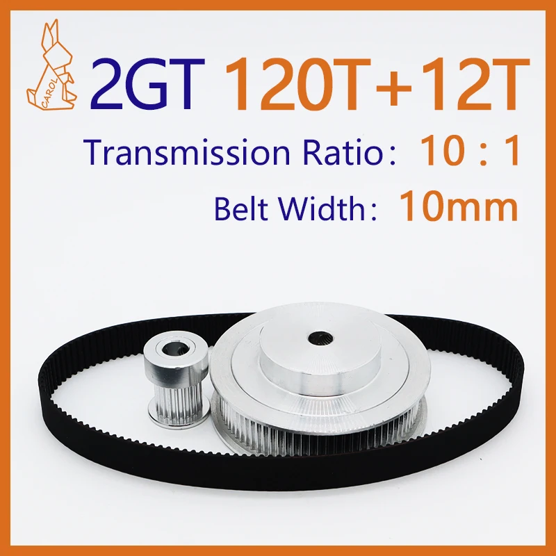 

120Teeth 12Teeth 2GT Timing Pulley Set Belt Width 10mm 12T 120T Pulley Kit Reduction10:1 GT2 Synchronous Wheel 3D Printer Pulley