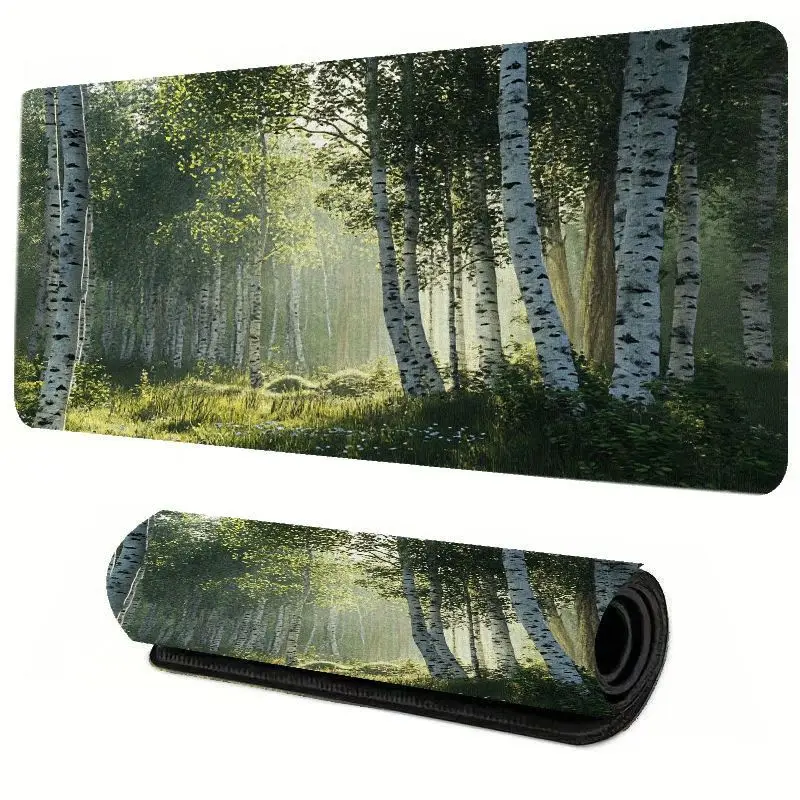 Brand Green Desk Mat Birch Forest Iron Art Mouse Pad Protector Modern iMac Computer Bright Natural Style Work Ambiance