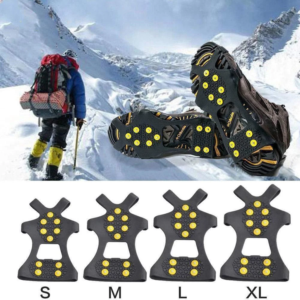 1Pair 10 Teeth Snow Ice Claw Climbing Anti-Slip Ice Grips Shoe Spikes Crampon Cleats Sport Shoes Cover for Walking Hiking Boots