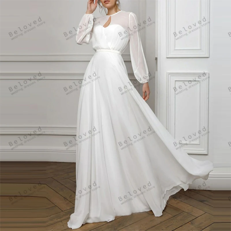 

Simple Wedding Dresses Chiffon A-Line Bridal Gowns Puff Sleeve Floor Length Robes For Formal Party Vestidos De Novia Customized