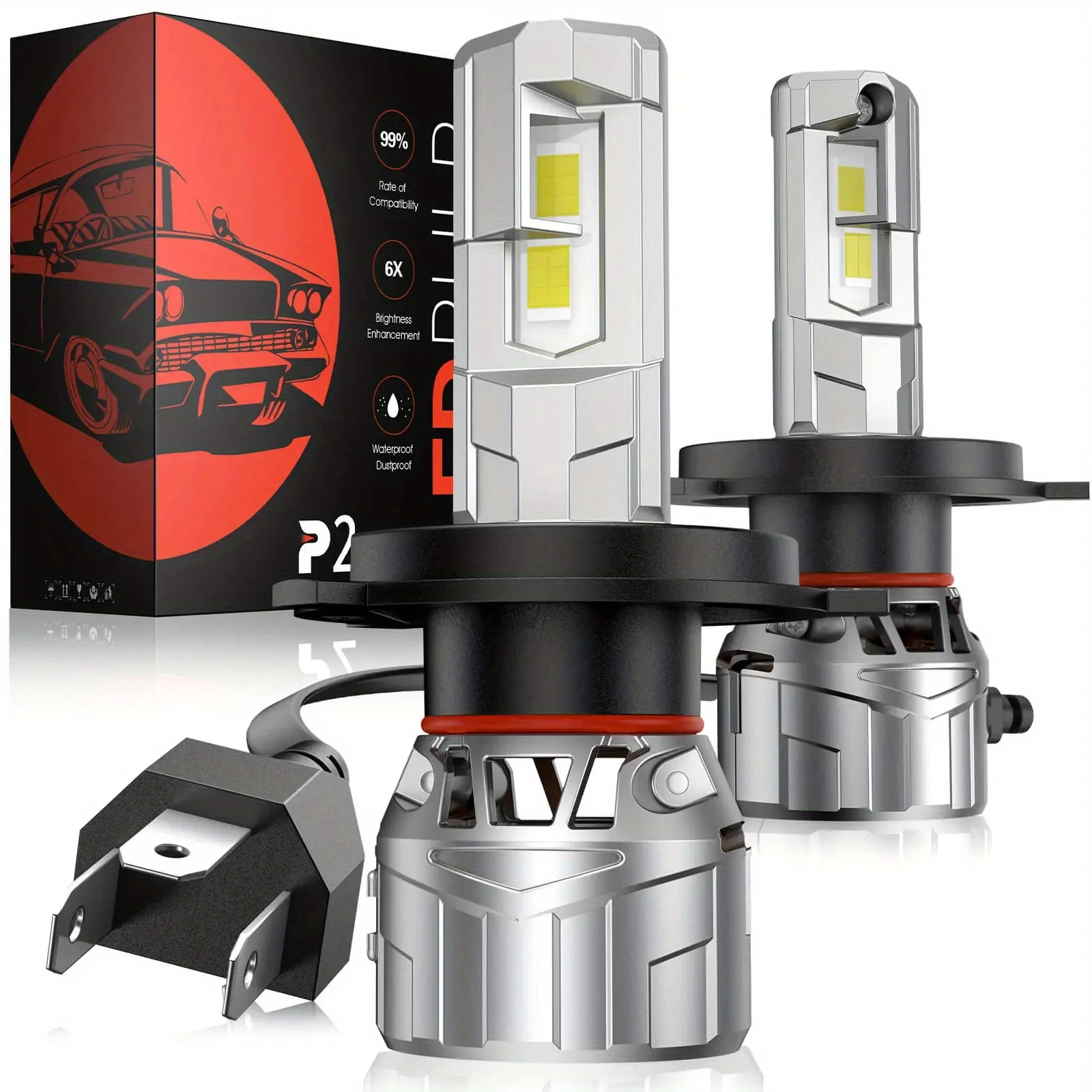 

P2 широкое напряжение 9-32 В H4/9003/HB2 двойной источник света 130 Вт 6500 К белый 40000LM светодиодные лампы для фар 2 шт. | Hawkglow