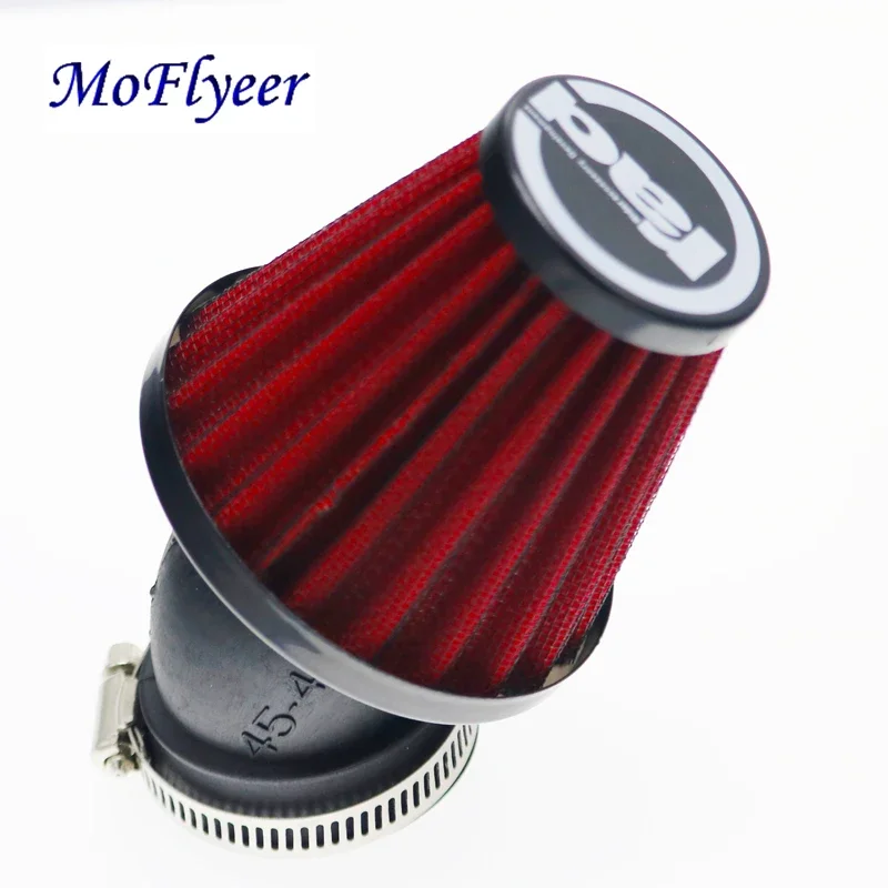 MoFlyeer Motorrad Luftfilter 28mm 38mm 42mm 48mm Reiniger Clamp-auf 45 Grad Biegen Luft intake Filter Motorrad Zubehör