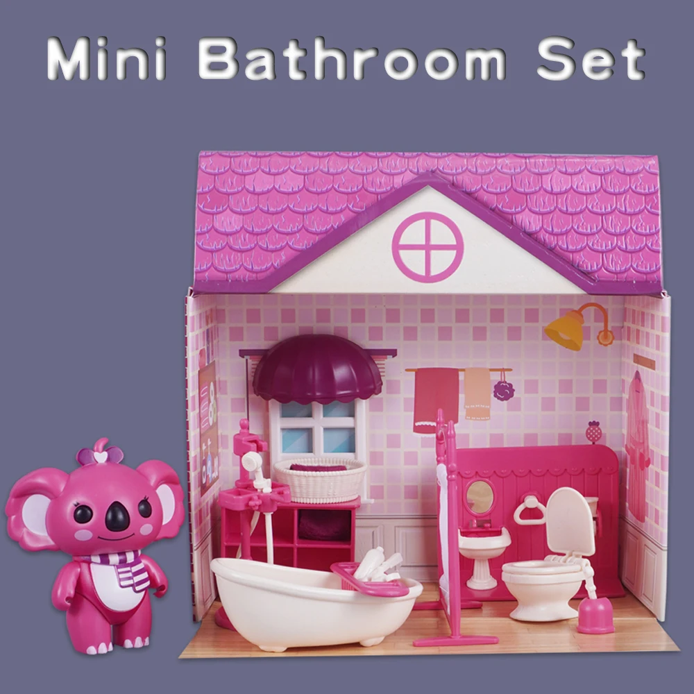 3D Cardboard Puzzle Koala Bathroom Dollhouse 1:12 Mini Washbasin Bathtub Model Performance Toy Miniature Furniture Gift