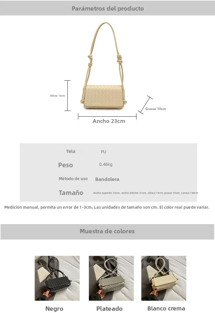 Bolso Bandolera Y2K para Mujer, Modelo LinJ2026, Tejido, de un Solo Hombro, Pequeño y Cuadrado, Bolso de Mano Moderno, Exclus...