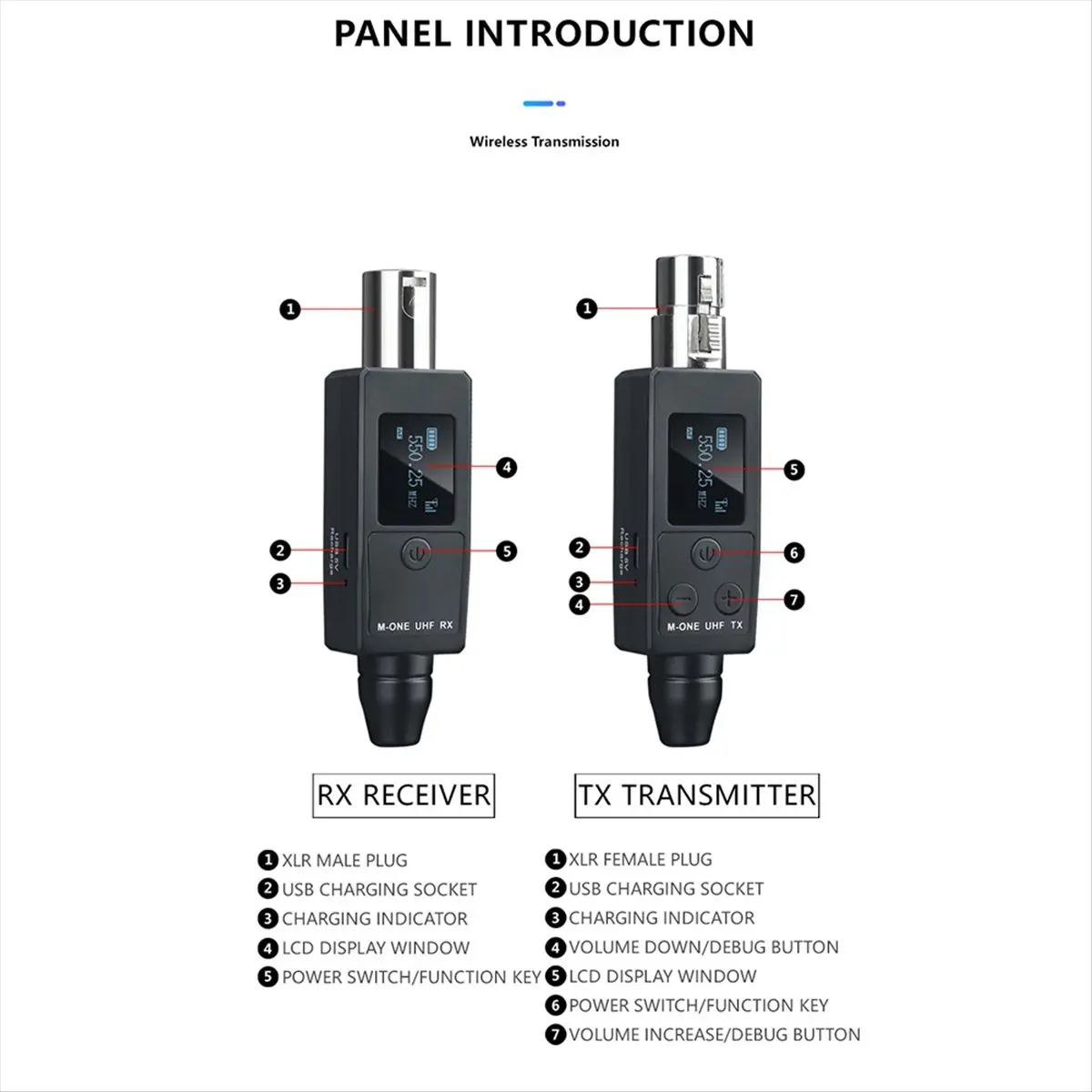 

Беспроводная микрофонная система [A75T] с 2 передатчиками и UHF-приемником, подключаемым к XLR-микрофону, подходит для динамических микрофонов с фантомным питанием 48В.