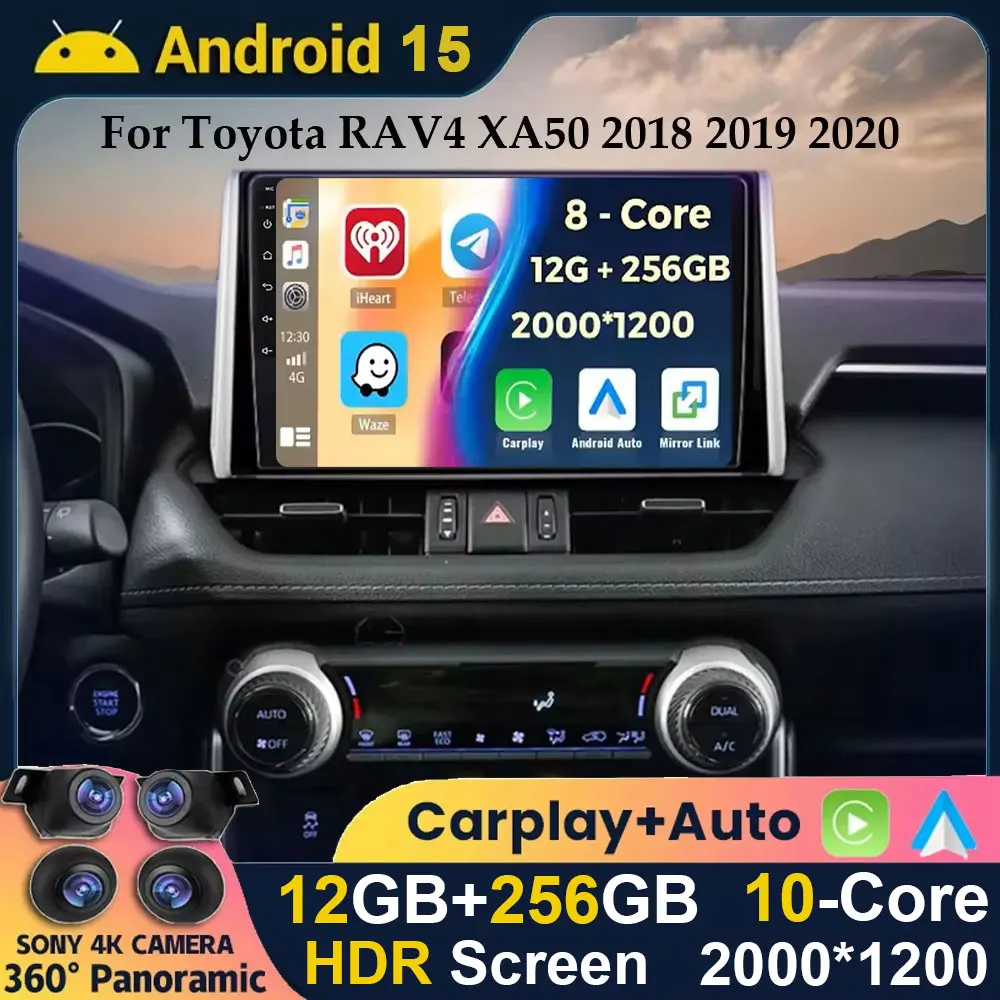 

Android 15 Carplay Auto Car Radio For Toyota RAV4 XA50 2018 2019 2020 GPS Navigation Multimedia Video Player 4G WIFI 360 Camera