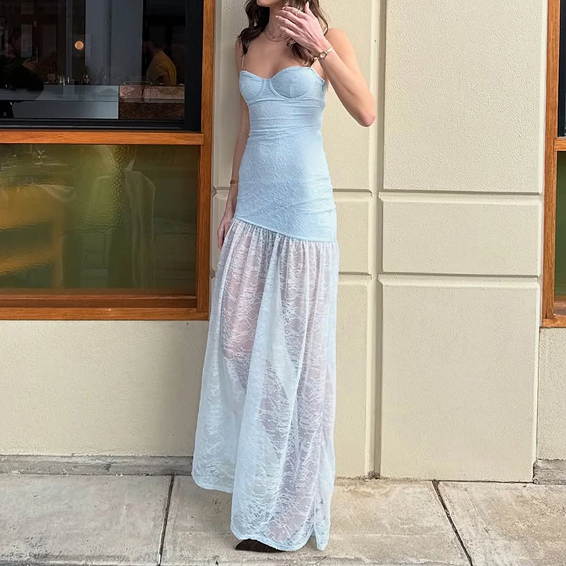 

Элегантное коктейльное платье с сетчатыми вставками, без рукавов, с открытой спиной, на бретелях, модное, с завышенной талией, длинное, для вечеринок