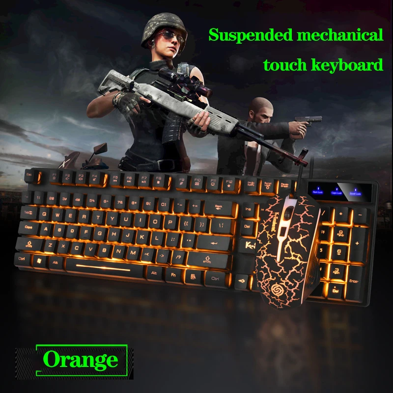 Imagem -02 - Gamer Teclado de Jogos Teclado e Mouse Gamer Kit Laranja Usb com Fio Teclado do Computador 104 Keycaps para Computador Portátil Km320