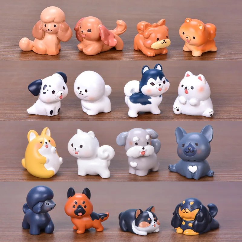 Figurine Miniature Animal Pet Dog Corgi Bichon Micro Landscape Resin Ornaments For Home Decorations Desk Accessories Room Decor