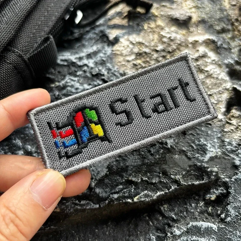 Computer Start Logo Embroidered Tactical Patches Fun Nostalgic Functional Start Pixel Morale Badge DIY Tactical Bag Accessories