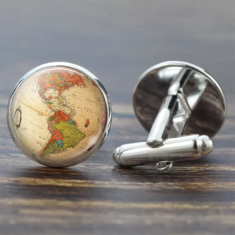 Earth World Map Globe Cufflinks for Mens Cuff Button Americas Europe Map Cuff Links Wedding Cufflinks Men Fashion Jewelry