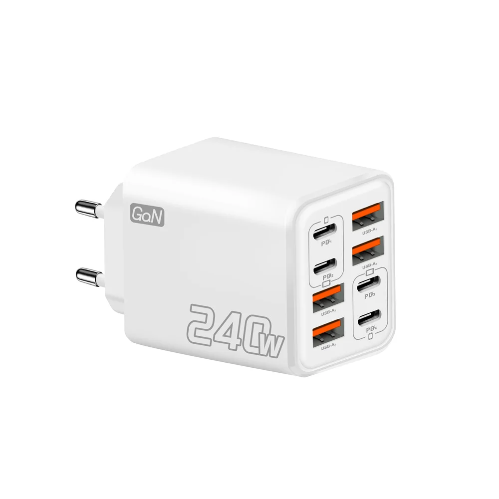 240W 8-in-1 USB-C GaN-Ladegerät, schnelles Ladegerät, Netzteil für iPhone, Samsung, Xiaomi, EU/US/UK-Stecker, Reiseladegerät