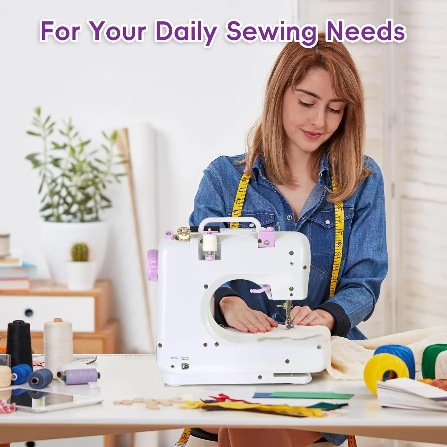 

Sewing Machine for Beginners, Portable Mini Sewing Machine, 12 Built-In Stitches and Adjustable Speed with Replaceable Presser
