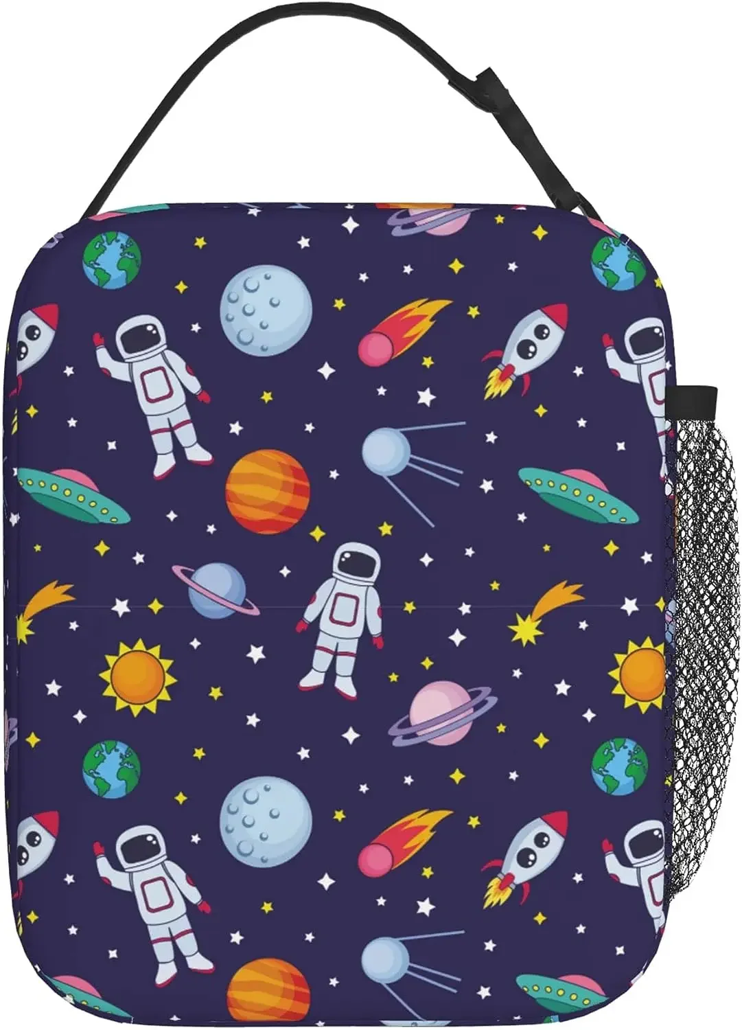 Astronauts Space Thermal Lunch Box for Boys Girls Women Insulated Bento Tote Bag Portable Reusable Lunch Bag for Picnic Beach