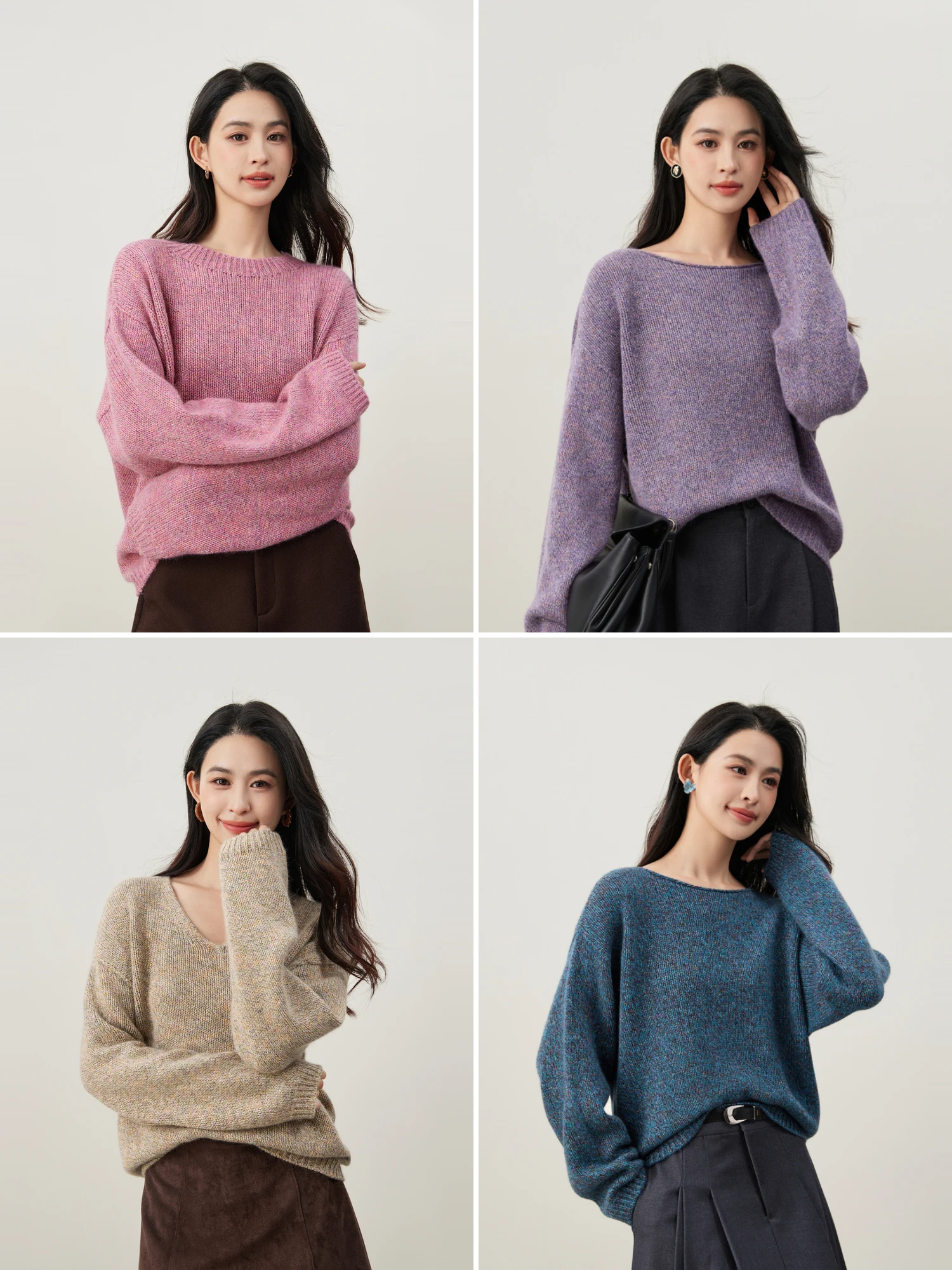 

Cure Lazy Woolen Rabbit Hair Bright Tead Flowered Loose Knitted Sweater Women Winter P Multi Collar pe Soft Nylon Fabric