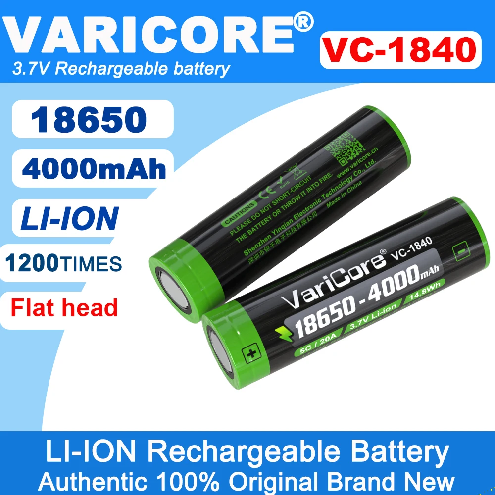Batterie Lithium-ion Rechargeable 3.7v 18650 4000mAh, pour lampe de poche, lampe minière, appareil photo numérique, télécommande