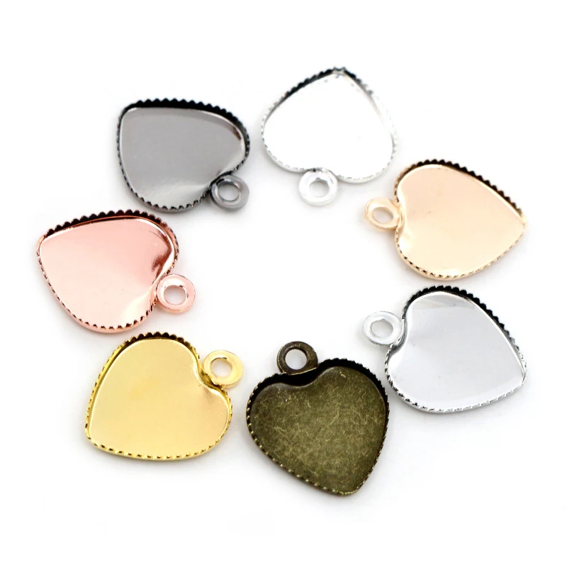 30pcs 12mm Stainless Iron Material Heart Blank Base Setting Fit 12mm Heart Cabochon Pendant Bezel Trays DIY Jewelry Findings