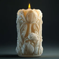 3D Rattan relief cylindrical candle silicone mold blooming peony relief cylindrical candle mould flower cylindrical gypsum molds