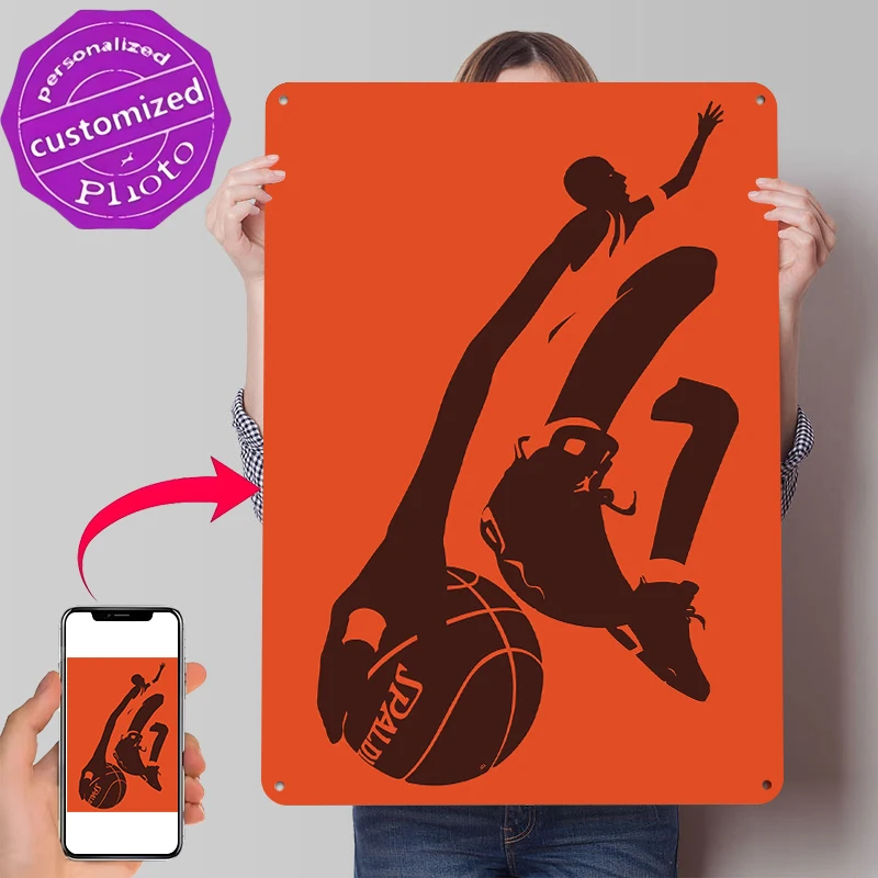 Basketball Player Silhouette Tin Poster Customized Wall Art Retro Vintage Metal Signs for Fans Room Home Decoration Luxury Decor