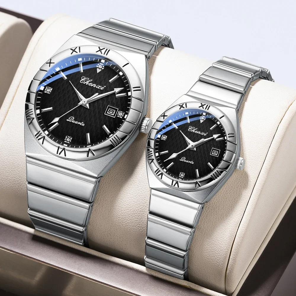 CHENXI Fashion Couple Wristwatch Men's and Ladies' Quartz Watch Waterproof Stainless Steel Lovers Watch Valentine's Day Gift