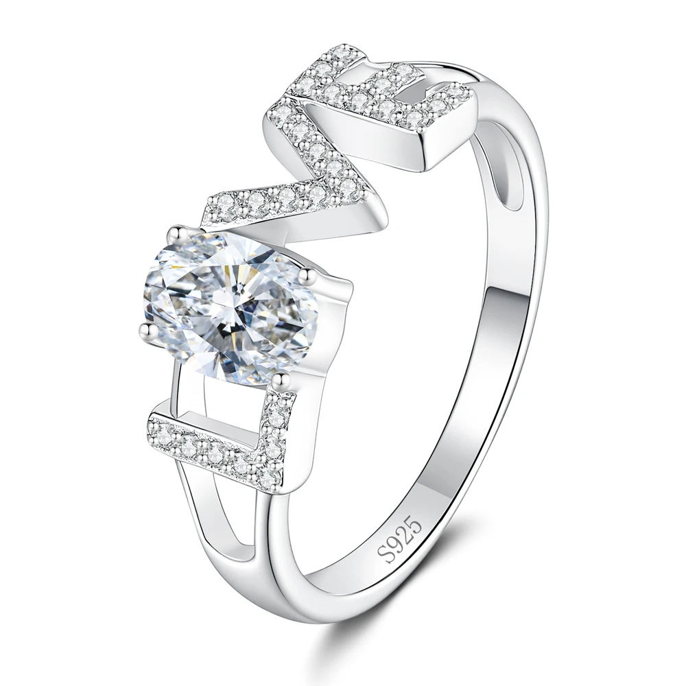 D Color VVS1 1CT Moissanite Ring S925 Sterling Silver Love Wedding Rings for Woman Party Jewelry Gift