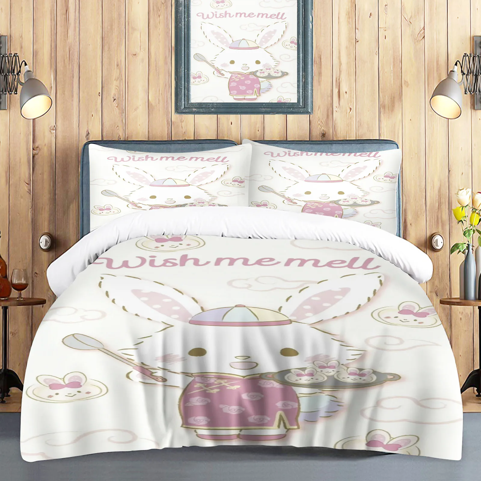 

Wishing Bunny Anime Sanrio Quilt Cover, Cartoon Teenager Duvet, Skin Friendly, Breathable, Cute Printed, Comforter Bedding