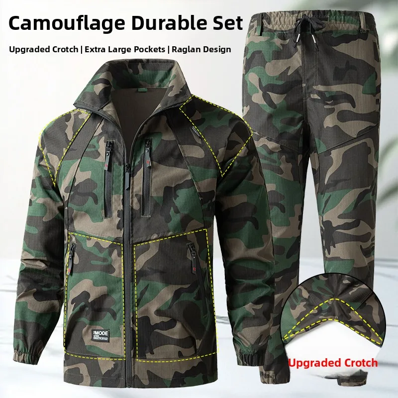 

Men's Outdoor Camouflage Workwear Set Windproof Breathable Wear Resistant Spring Autumn Zipper Long Sve Pants Fac Work...