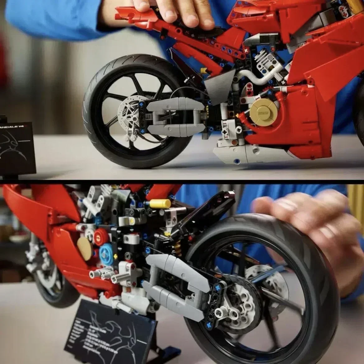 مكعبات بناء الدراجة النارية التقنية V4 S نموذج ميكانيكي متوافق مع ألعاب الطوب DIY للأطفال الأولاد هدية عيد ميلاد للأطفال والكبار #4