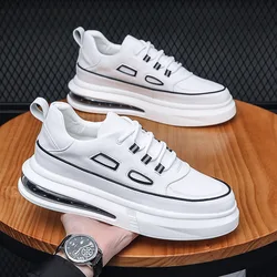 men casual natural leather shoes lace-up sport shoe brand designer air cushion sneakers flats platform white footwear chaussure