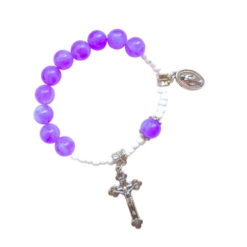 Confirmation Gift Glass Beads Rosary Bracelet with Crosses Charm Religious Gift