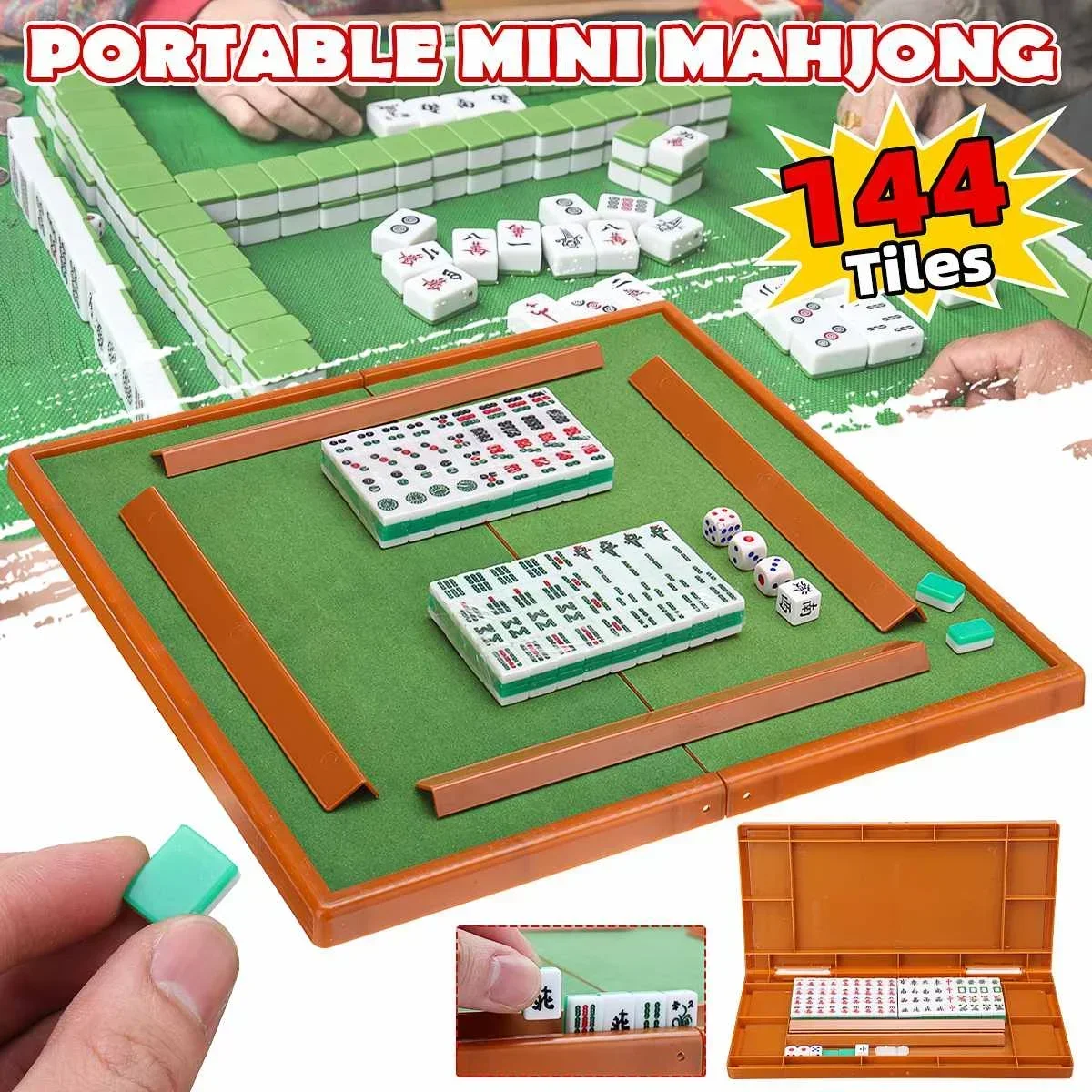 

Folding 144 Pcs/set Mini Little Mahjong Chinese Traditional Mahjong Board Game Family Toy Mini Carved Mahjong Party Games