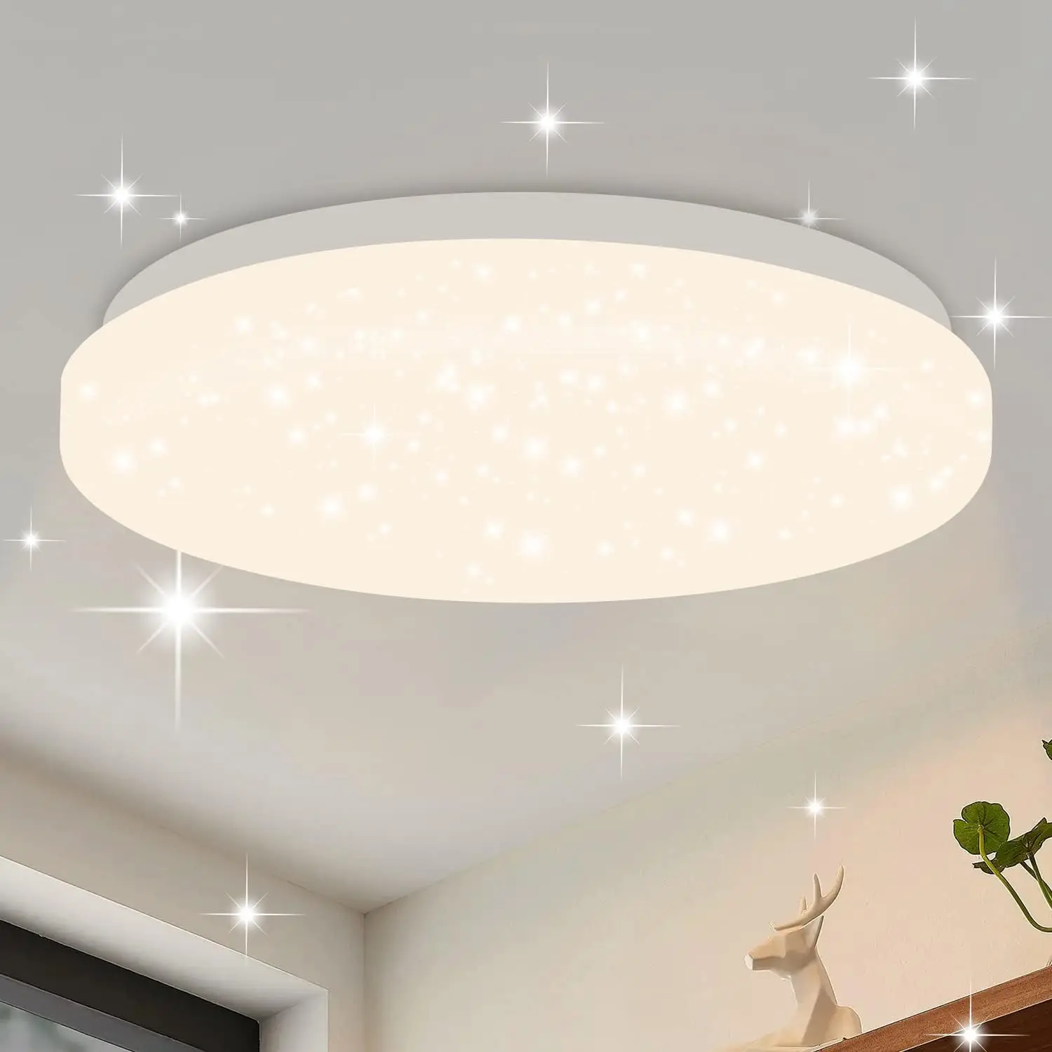 Deckenlampe Led Deckenleuchte Flur - 15W Sternenhimmel Schlafzimmerlampe Modern Design Neutralweiß Flurlampe Glitzer Küchenlampe Rund Deckenbeleuchtung für Schlafzimmer Küche Kinderzimmer