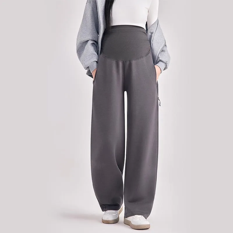 Umstandshosen für Herbst und Winter, hoch geschnitten, mit weitem Bein, gerade geschnitten, dick und warm, für schwangere Frauen, Freizeit-Hosen. – Detail 4