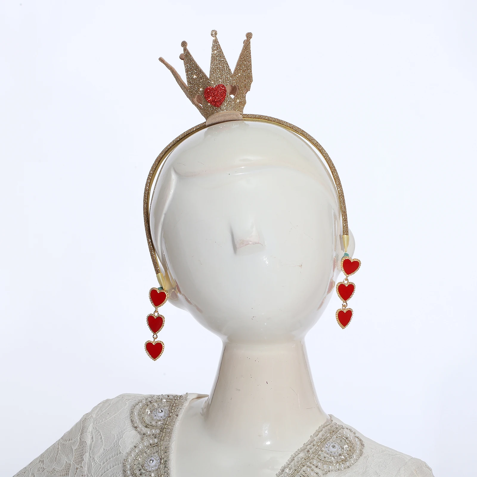 Conjunto de accesorios para disfraz de reina de Halloween, diadema con aro para el pelo y corona, pendientes en forma de corazón para fiesta de Cosplay, 2 uds.